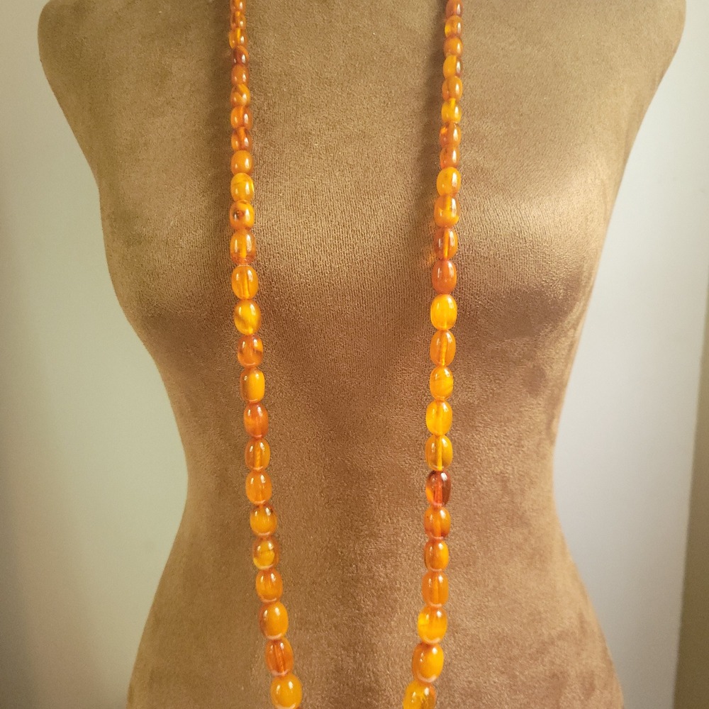 Vintage Honey Baltic Amber Beaded Continuous Strand Necklace 44 Inch Rope Length